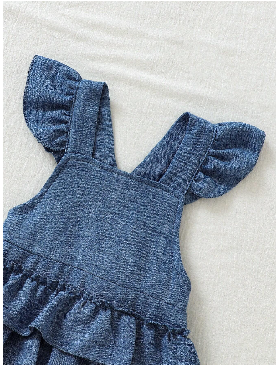 Baby Girl Soft And Stretchy Denim-Like Wrinkled Bodysuit