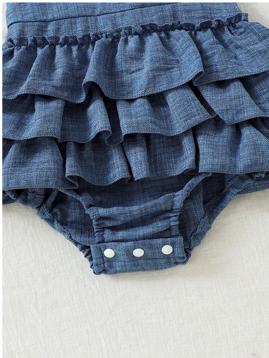 Baby Girl Soft And Stretchy Denim-Like Wrinkled Bodysuit