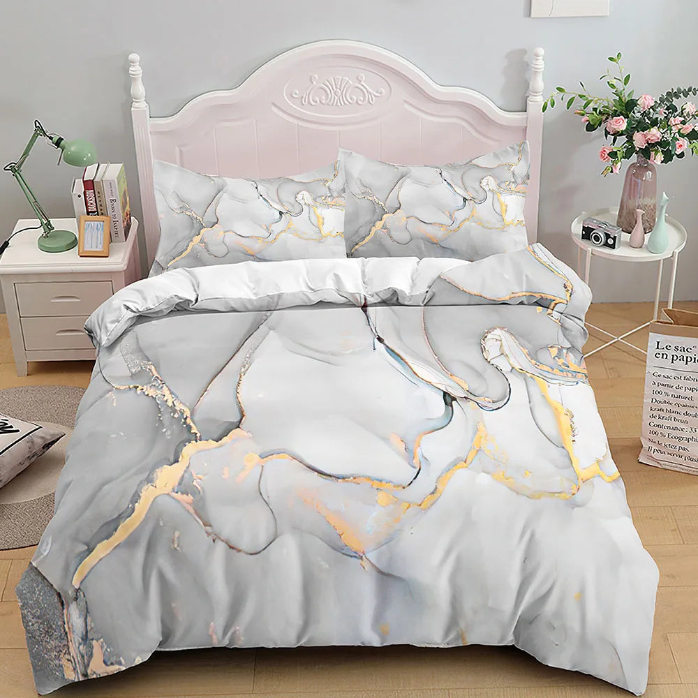 Grey Gold Marble Duvet Bedding Set