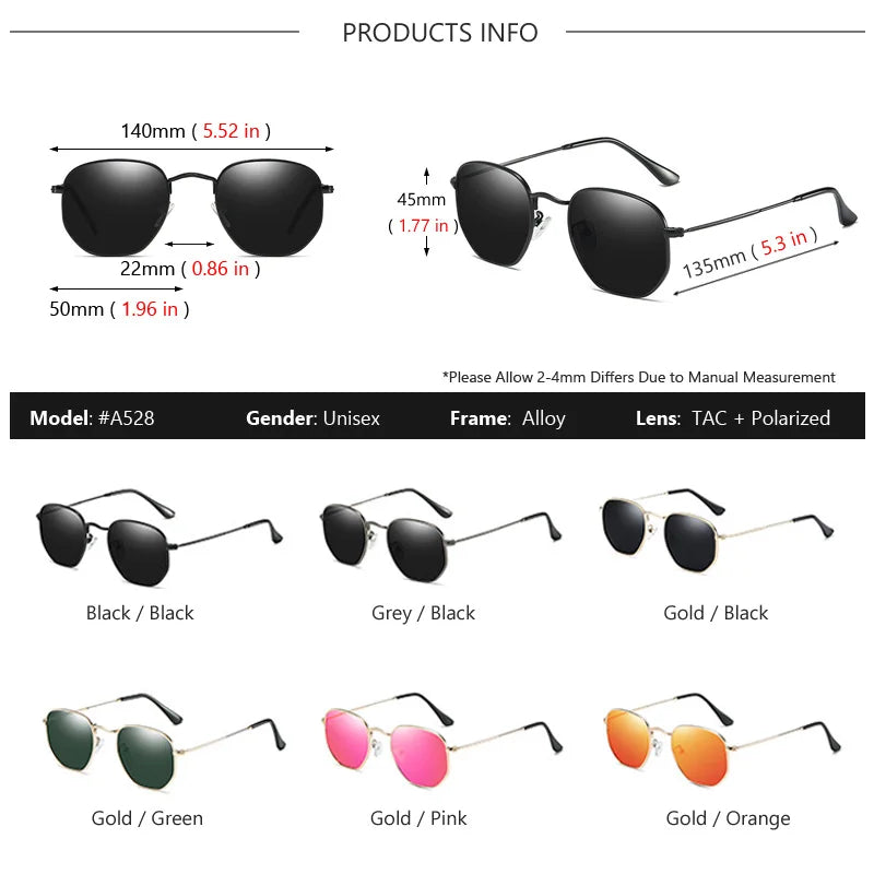 Polarized Hexagon Sunglasses Women Vintage Mirror Shade
