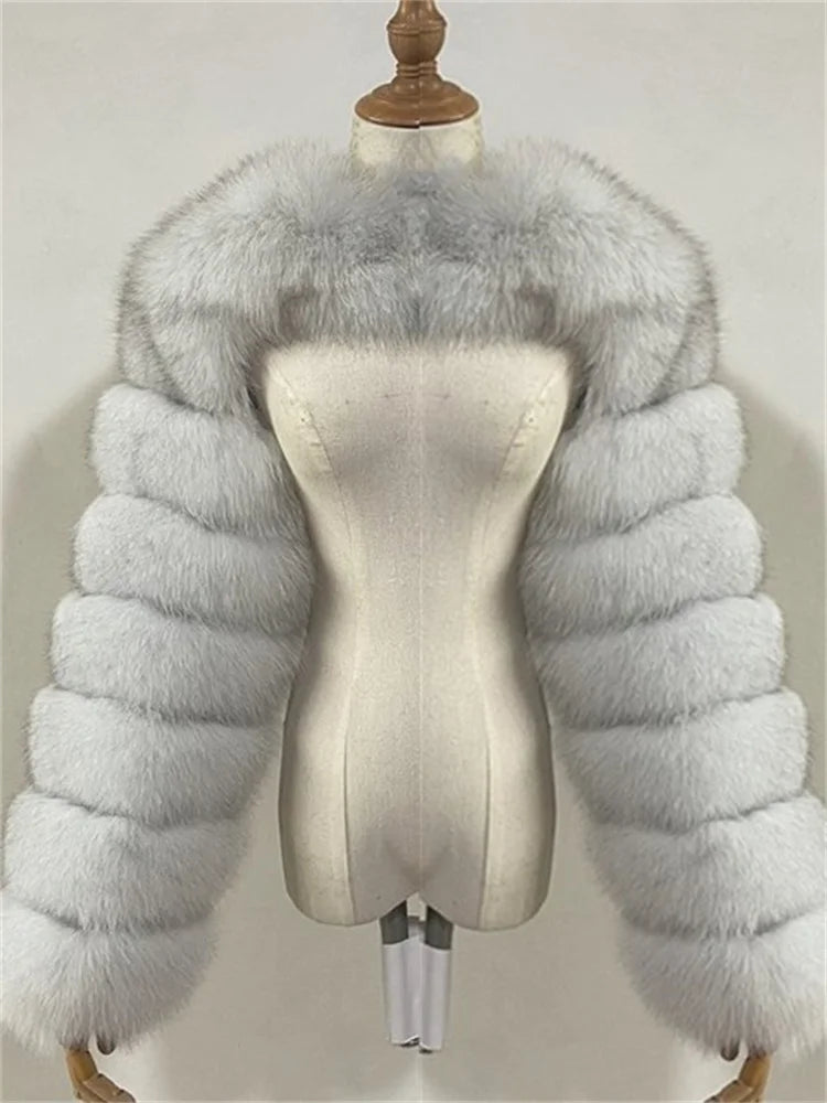 Winter Warm Long Sleeve Crop Top Faux Fur Jackets