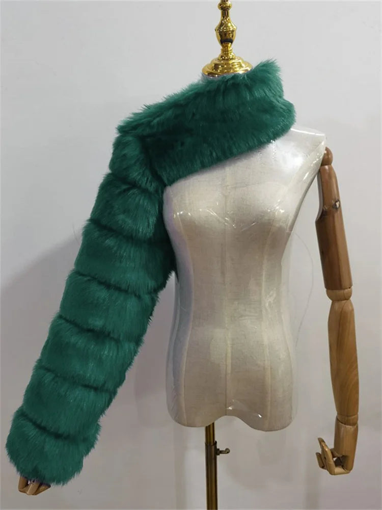 Winter Warm Long Sleeve Crop Top Faux Fur Jackets
