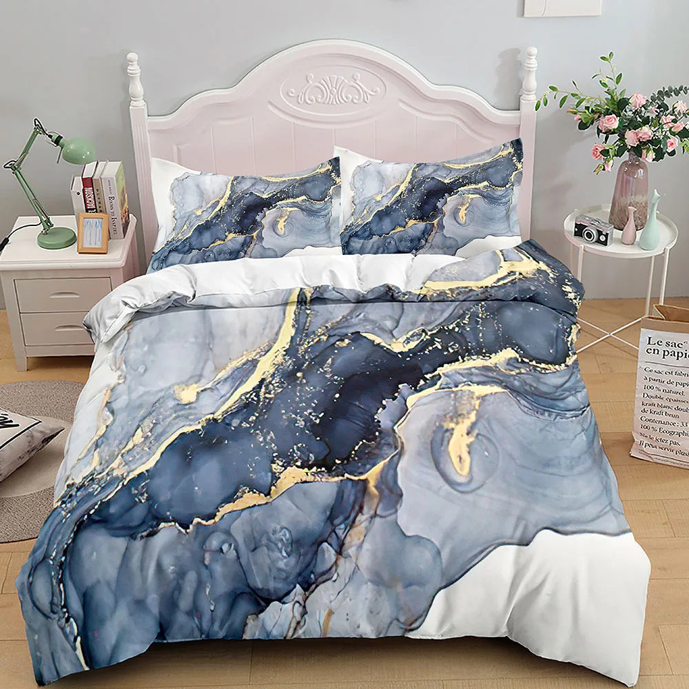 Grey Gold Marble Duvet Bedding Set