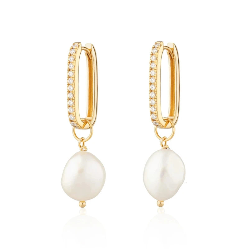 Sterling Silver Chain Earrings Pearl Drop