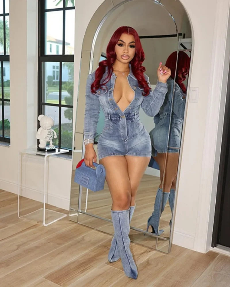 Denim Shorts Rompers