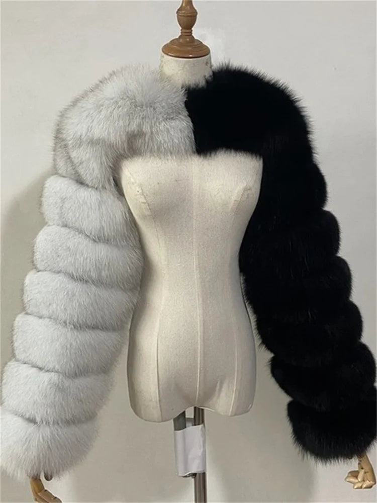 Winter Warm Long Sleeve Crop Top Faux Fur Jackets