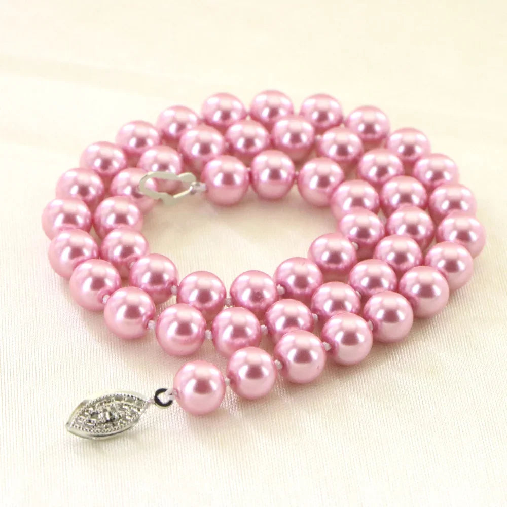 8mm Pink Ocean Sea Shell Pearl Necklace 18 "