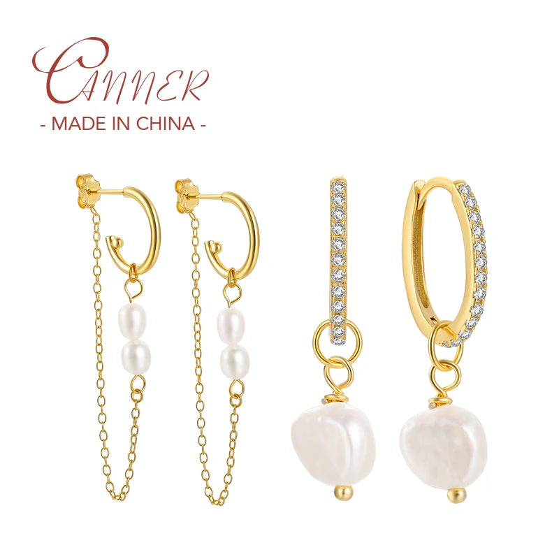 Sterling Silver Chain Earrings Pearl Drop