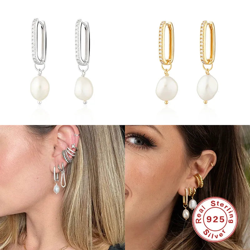Sterling Silver Chain Earrings Pearl Drop
