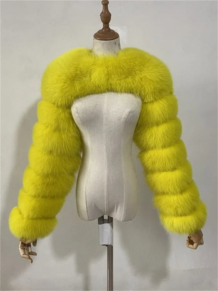 Winter Warm Long Sleeve Crop Top Faux Fur Jackets
