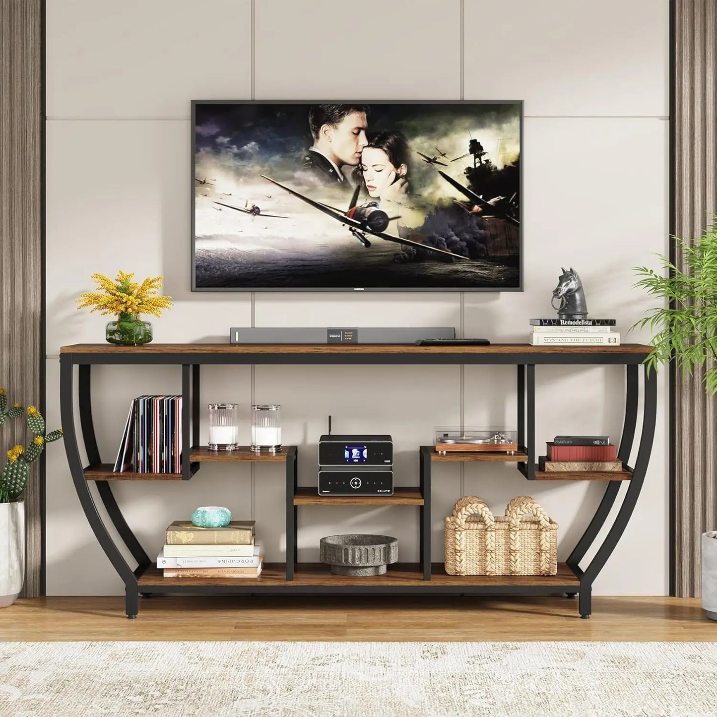 70.9Inch Long Sofa Table with Shelves