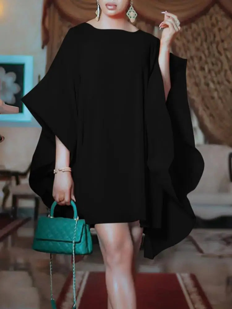 White Batwing Sleeves Loose Ruffled Dresses