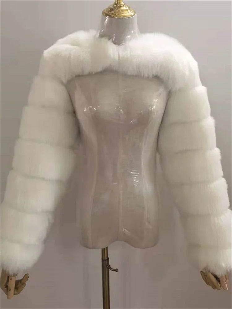 Winter Warm Long Sleeve Crop Top Faux Fur Jackets