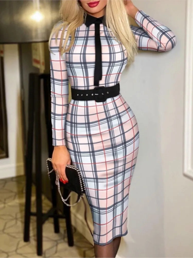 Printed A-line Suit Collar Dress