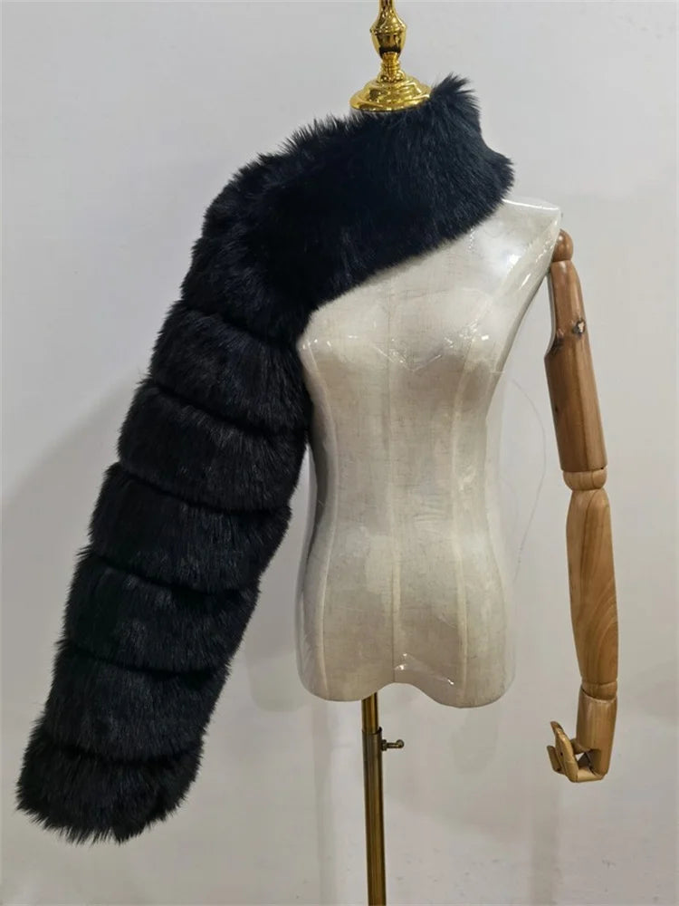 Winter Warm Long Sleeve Crop Top Faux Fur Jackets