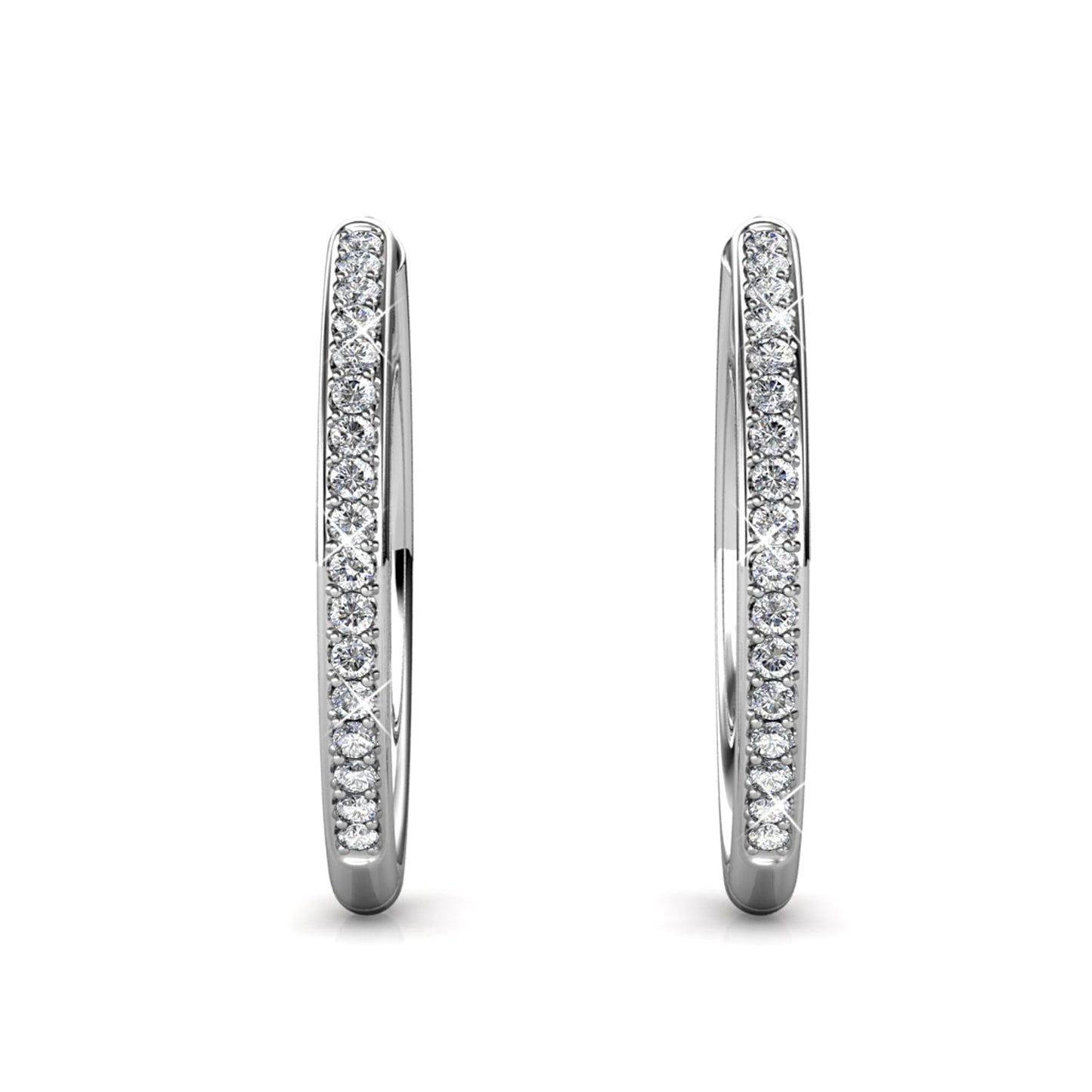 Bianca 18K White Gold Hoop Earrings with Swarovski Crystals, Crystal Drop Dangle Earrings, Best Silver Hoops for Women, Sparkle round Hoops for Ladies, Small Hoop Earrings