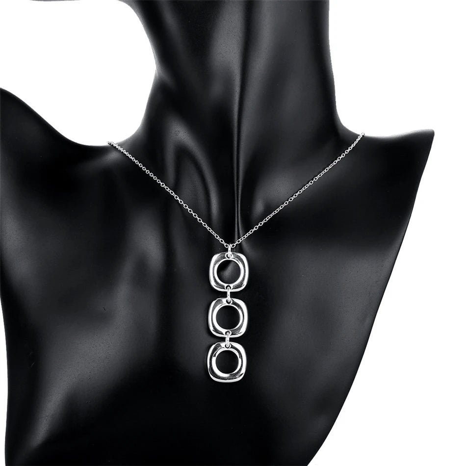 Sterling Silver Round Square Necklace Earring Set