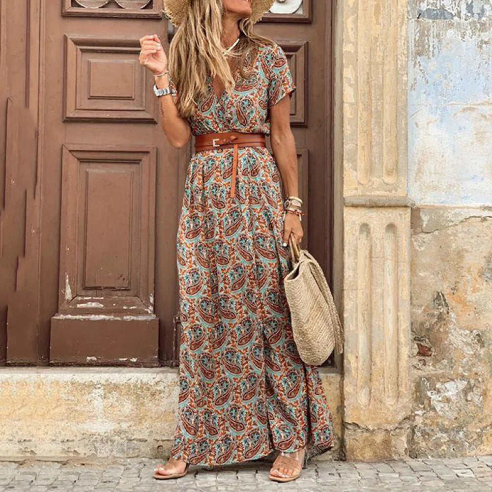 Boho Women Paisley Print with belt