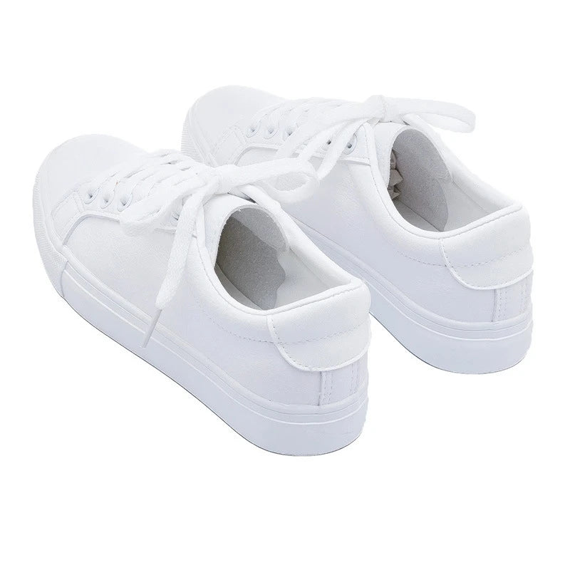 New Casual Classic Solid Color PU Leather Shoes Women Casual White Shoes Sneakers