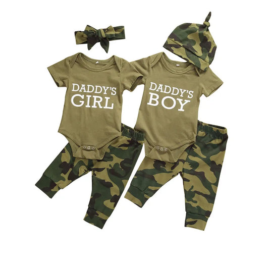 Girls Boys Camouflage Short Sleeve Letter Printed Bodysuit