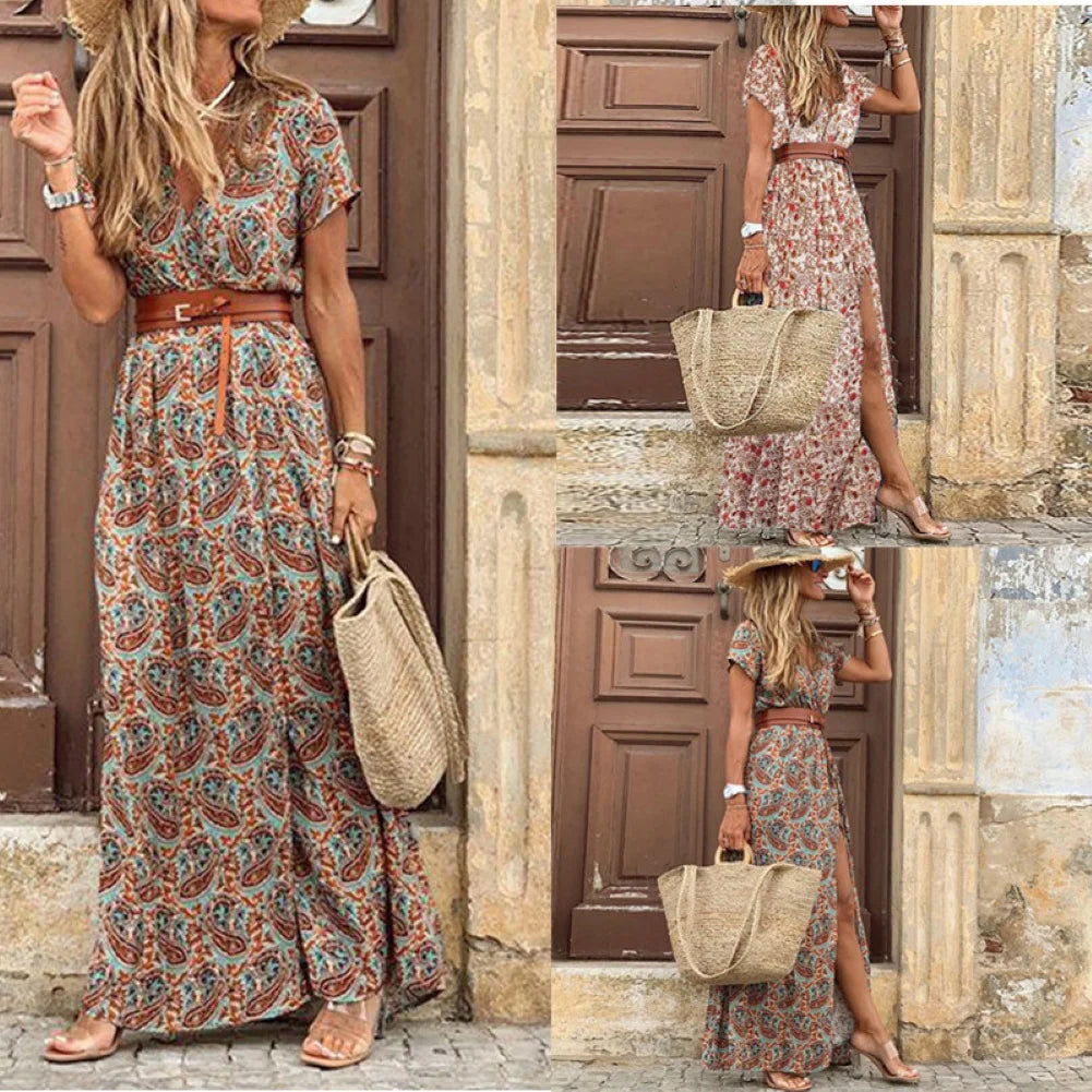 Boho Women Paisley Print with belt