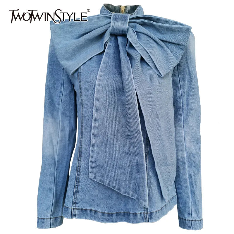 Patchwork Bow Denim Women's Jacket