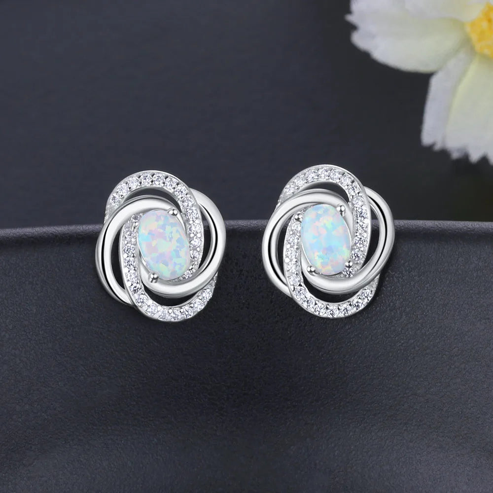 Opal with Cubic Zirconia Twist Knot Stud