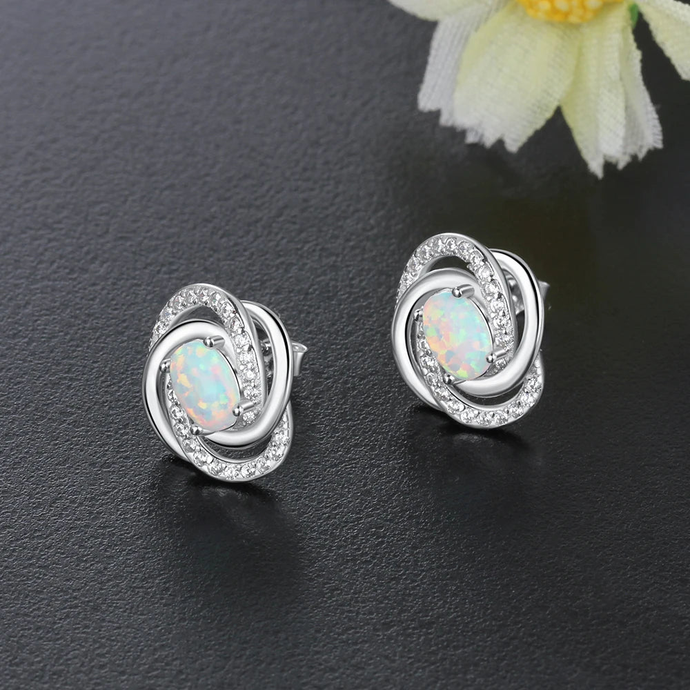 Opal with Cubic Zirconia Twist Knot Stud