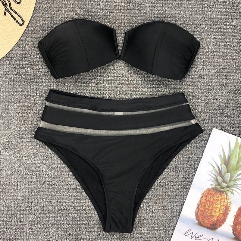 High Waist Bikini Women Mesh Swimsuit