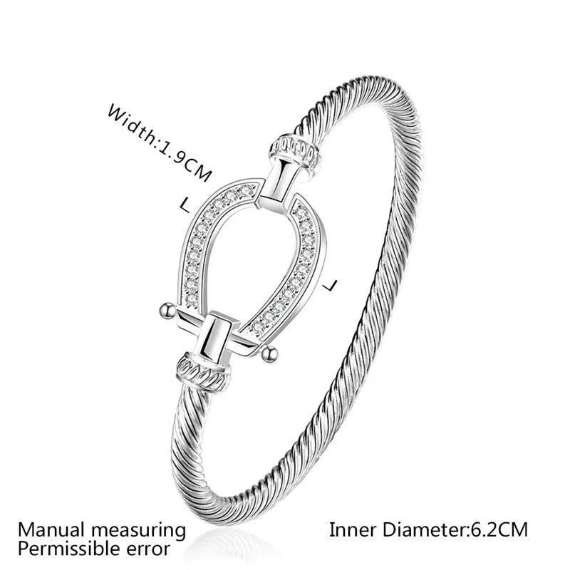 Pure Silver Horse Shoes Bangle Bracelet for Women