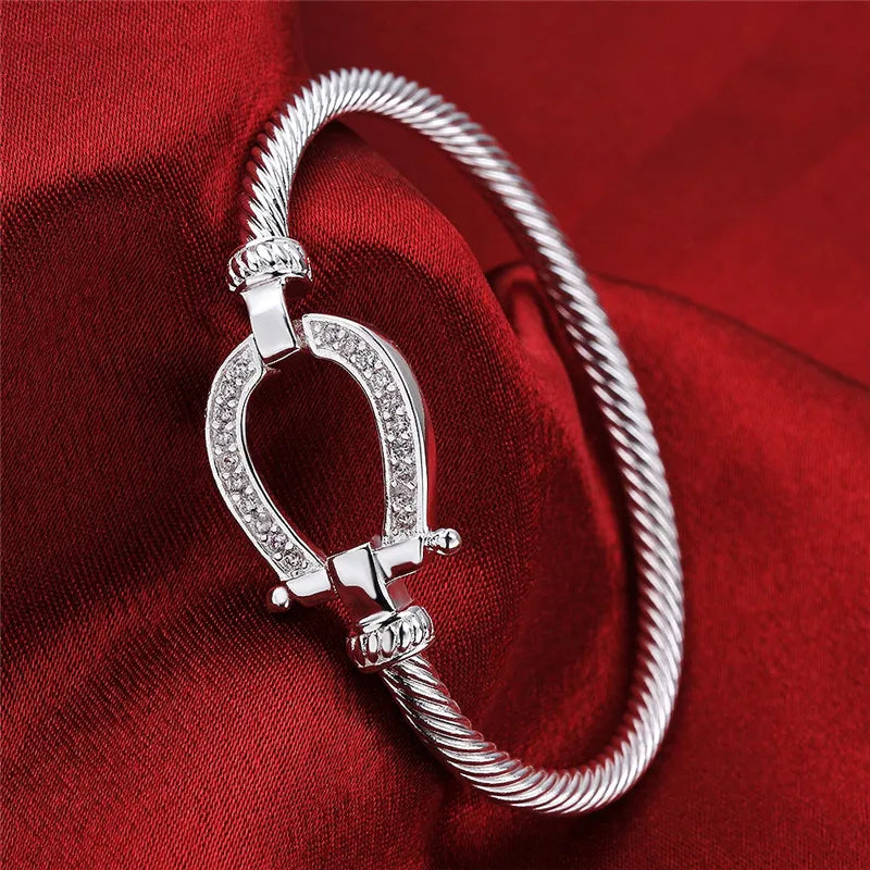 Pure Silver Horse Shoes Bangle Bracelet for Women