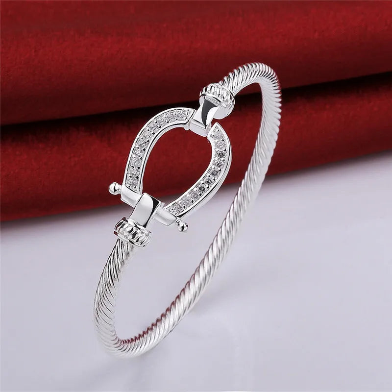 Pure Silver Horse Shoes Bangle Bracelet for Women