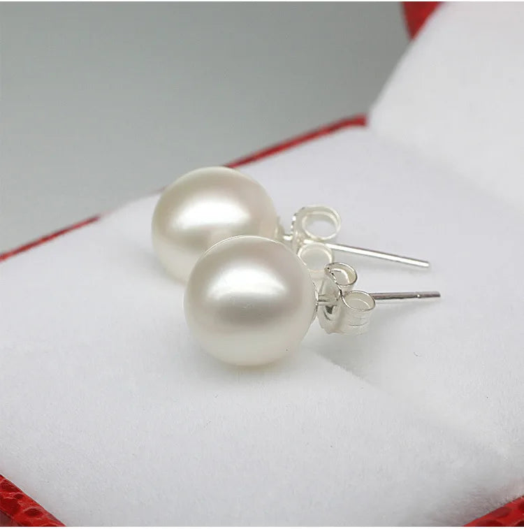 Freshwater Cultured Pearl Button Ball Stud Earrings