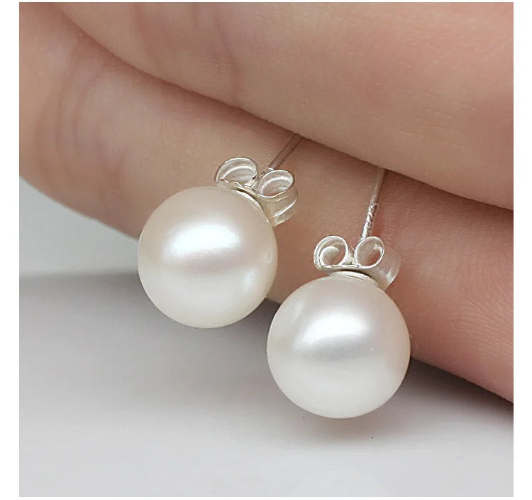 Freshwater Cultured Pearl Button Ball Stud Earrings