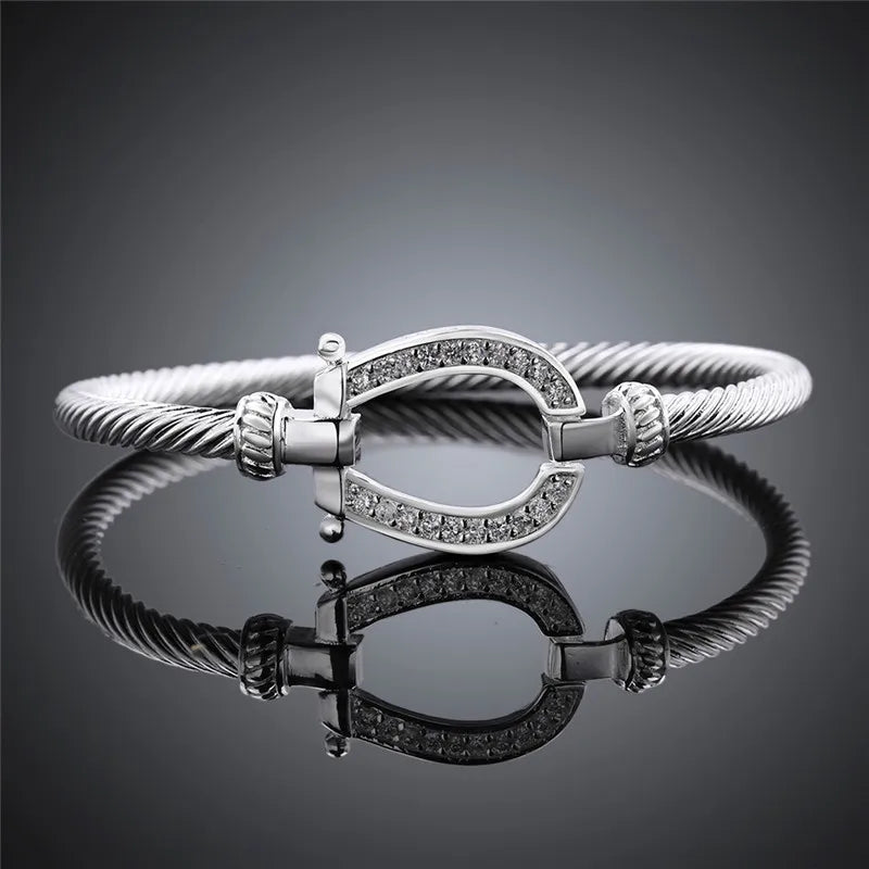 Pure Silver Horse Shoes Bangle Bracelet for Women