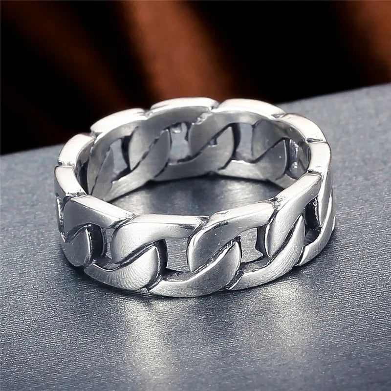 V.YA 100% 925 Sterling Silver Ring Punk Ring Cycle Chain Finger Rings for Men Fine Jewelry Big Size Couple Ring Men Jewelry