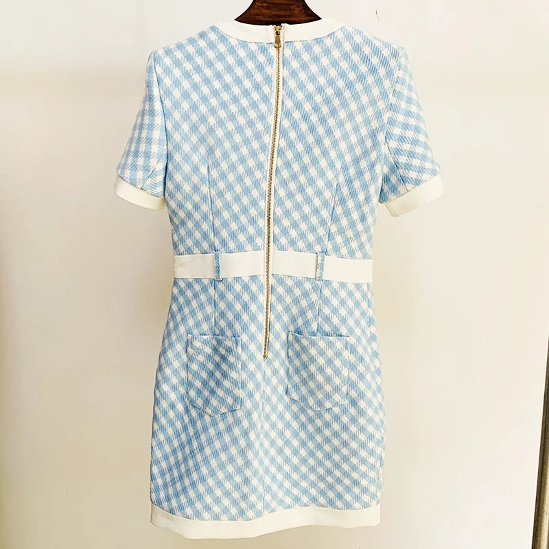 Short Sleeve Lion Button tweed dress