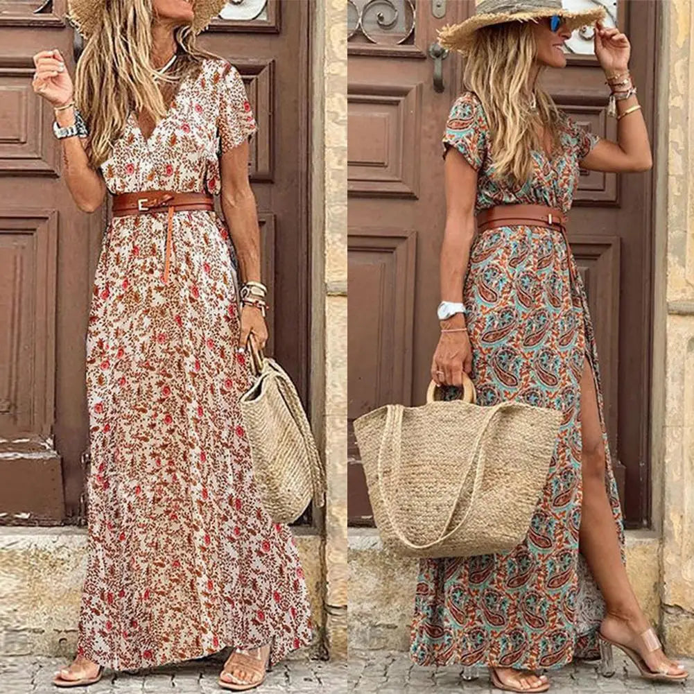 Boho Women Paisley Print with belt