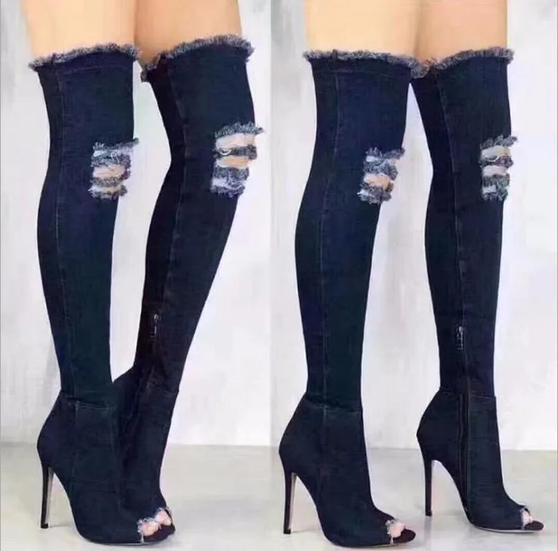 Thigh High Tassel Jean Boot