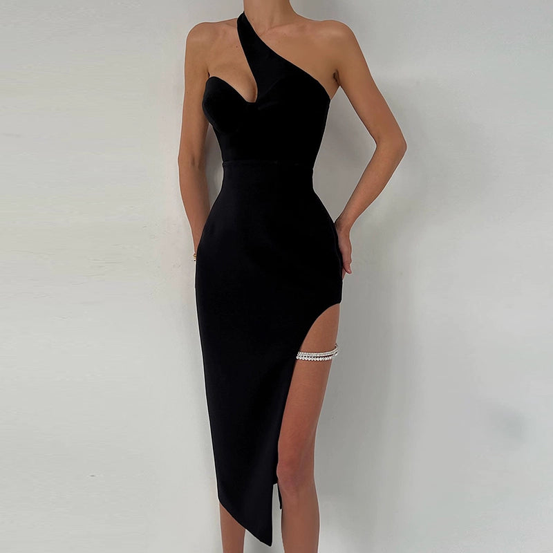 Instahot Design Split Black Dress Halter