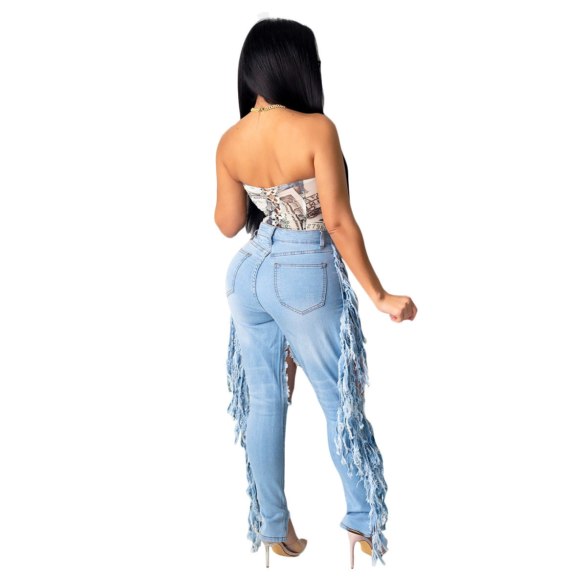 Chic Women's Ripped Tassel Jeans