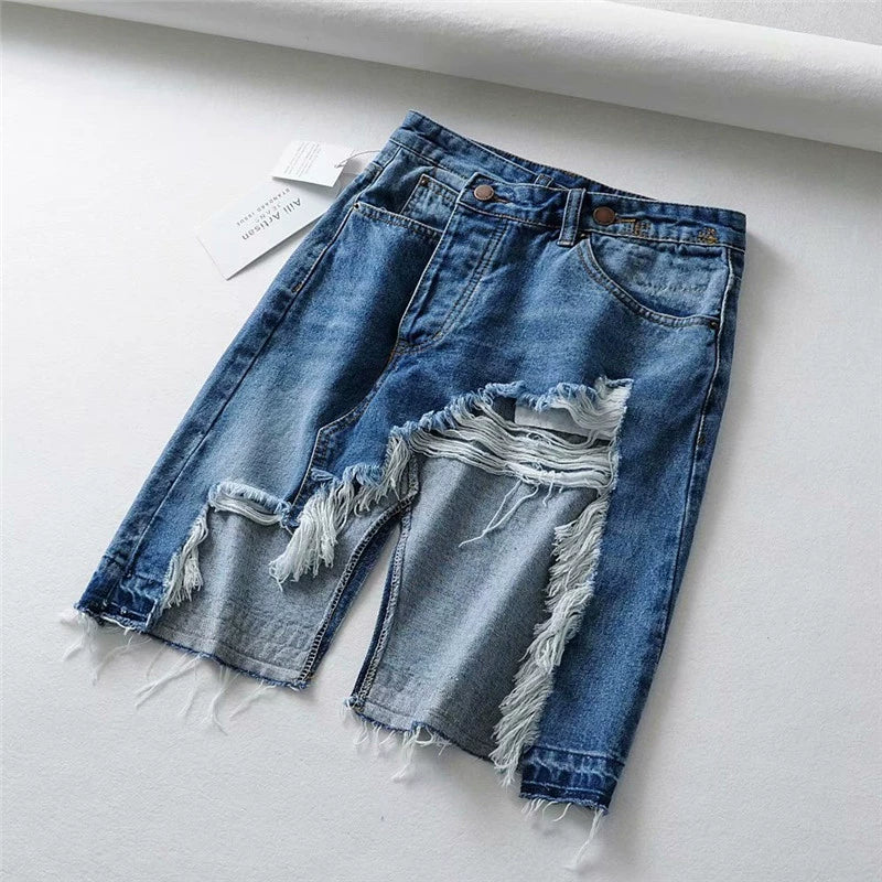 Beggar Ripped Irregular Denim Skirt