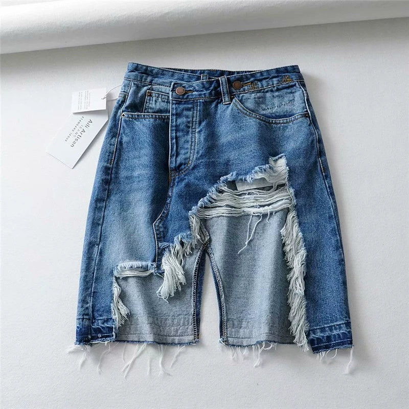 Beggar Ripped Irregular Denim Skirt