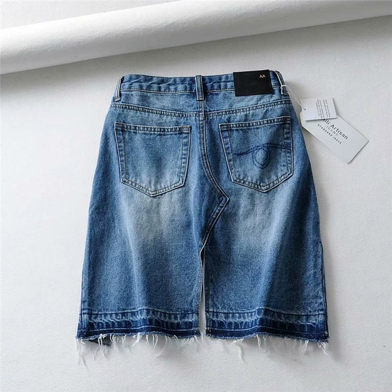 Beggar Ripped Irregular Denim Skirt