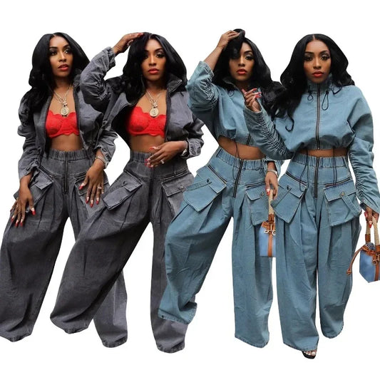 Casual Loose Denim Two Piece Set