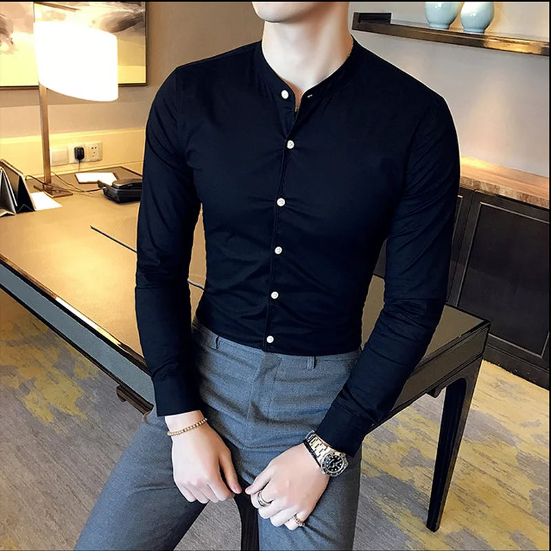 Men Slim Fit Shirt Cotton Solid