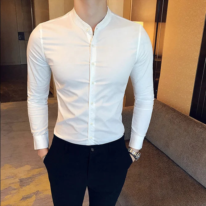 Men Slim Fit Shirt Cotton Solid