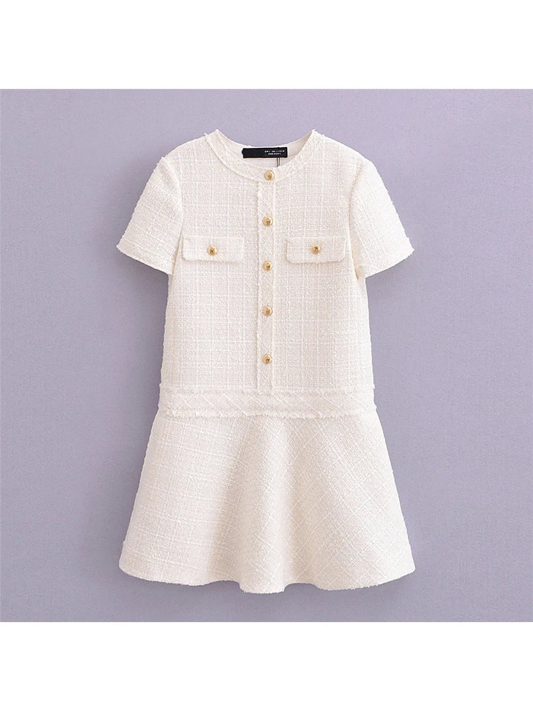 Texture Mini Gold Buttons Short Sleeve