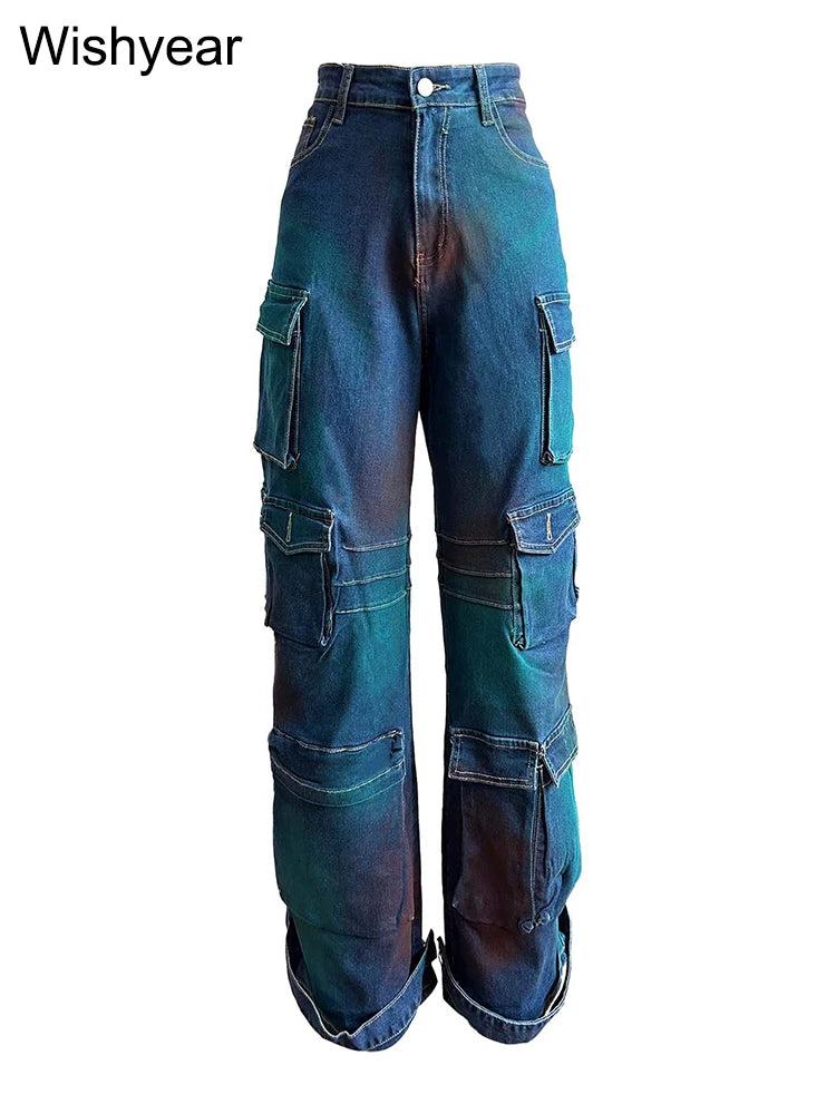 Chic Tie Dye Print Painting Cargo Pants