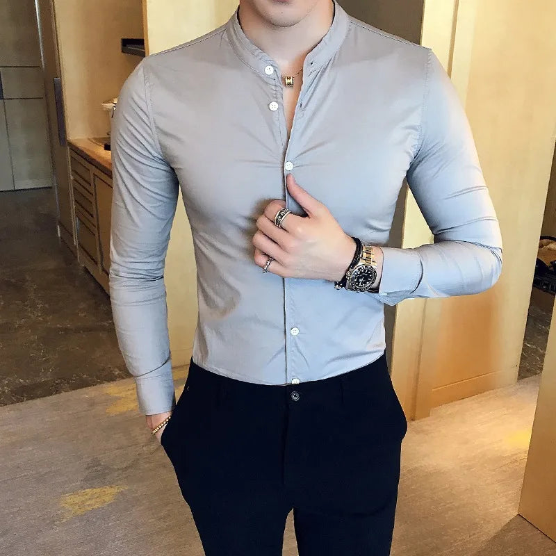 Men Slim Fit Shirt Cotton Solid